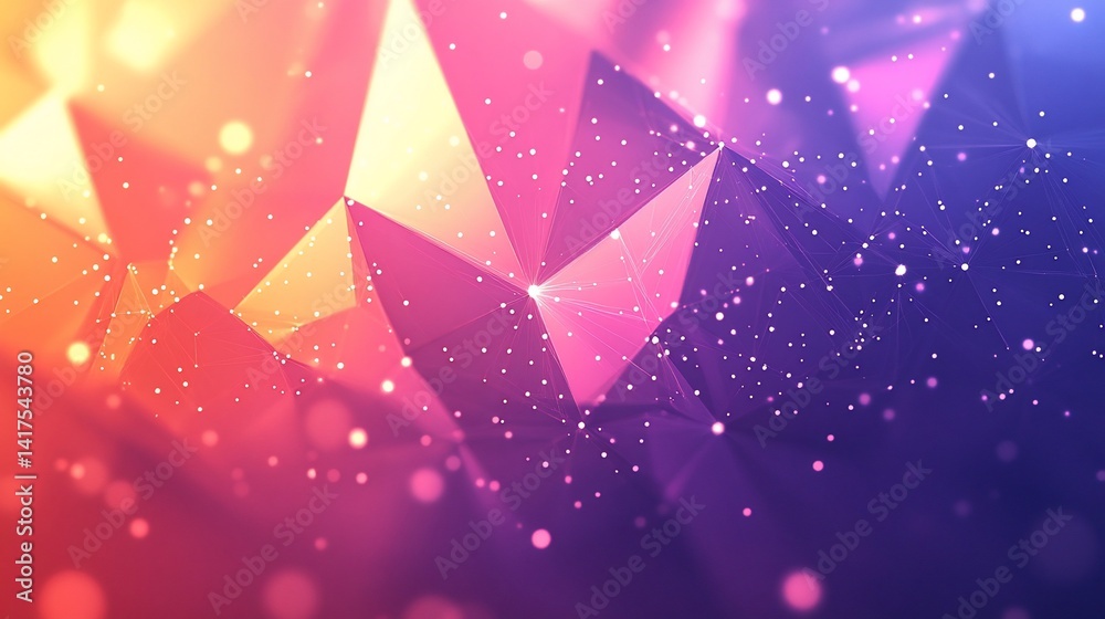 Poster Luminous low poly mesh network background with colorful gradient effect