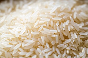 Close-up of uncooked white rice grains in natural light