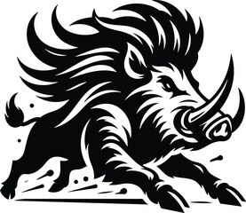 Fierce Boar Charging Forward Silhouette in Modern Style