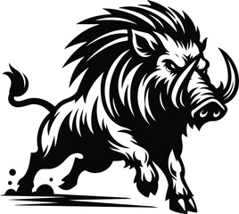 Fierce Boar Charging Forward in Bold Silhouette Style