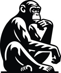 Thoughtful Bonobo Silhouette in Seated Pose with Geometric Features