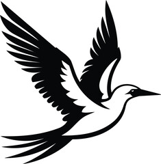 Elegant Booby Bird Silhouette in Mid Flight Vector