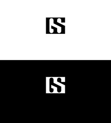 GS monogram logo design, black and white, square, interlocked letters