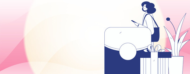 Holiday shopping people doing e-commerce online shopping flat vector concept operation hand drawn illustration
