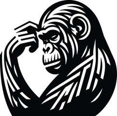 Chimpanzee in Thoughtful Pose with Geometric Fur Texture
