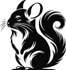 Alert Chinchilla Silhouette Perched Upright with Fluffy Tail