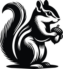 Alert Chipmunk Silhouette Clutching Acorn Vector Illustration