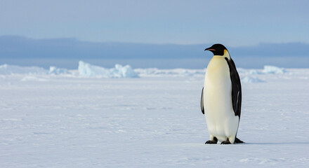 Penguin Standing on Snowy Landscape in Cold Environment