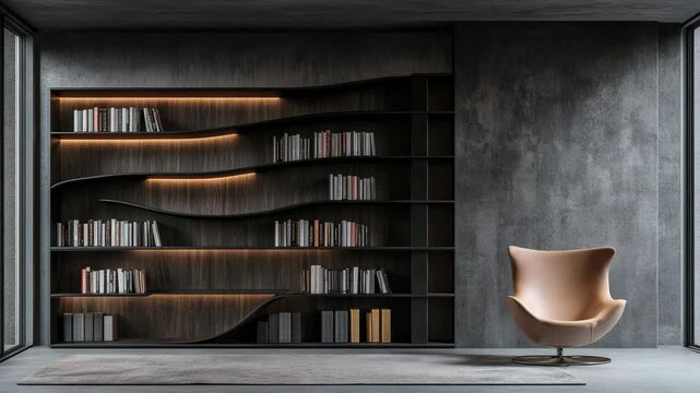 Modern bookshelf creates a stylish, cozy reading space.