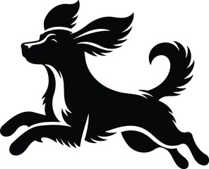 Playful dog leaping silhouette with flopping ears and curled tail