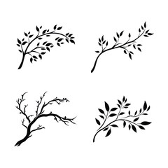 Branch vector silhouette set on white background