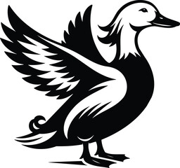 Proud Duck Silhouette Ready for Flight in Black and White