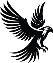 Falcon diving silhouette with outstretched wings modern vector art