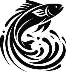 Fish Leaping from Water Silhouette in Modern Style
