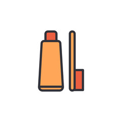 Toothpaste and toothbrush colored icons, minimalist vector illustration ,simple transparent graphic element .Isolated on white background