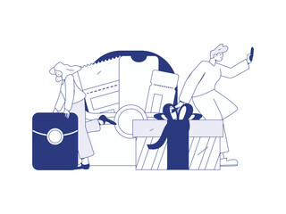 Holiday shopping people doing e-commerce online shopping flat vector concept operation hand drawn illustration
