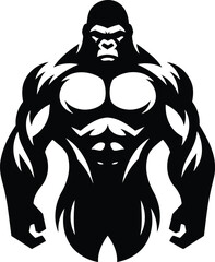 Powerful gorilla standing upright with chest beating in silhouette © dinil