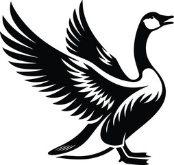Goose Silhouette with Spread Wings Honking in Modern Style