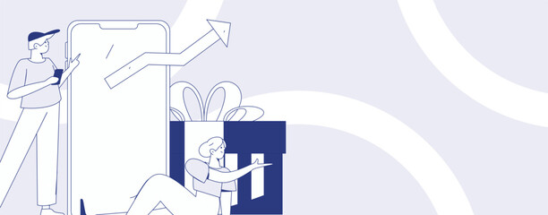 Holiday shopping people doing e-commerce online shopping flat vector concept operation hand drawn illustration
