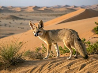 Naklejka premium Fox Vulpes macrotis fox seen in action during the day in the desert