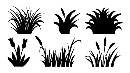 set of grass silhouette vector on white background