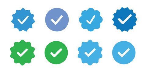 Verified badge profile set. Social media account verification icons . Guaranteed signs.Verified symbol. Approval done element collection. vector illustration eps 10.