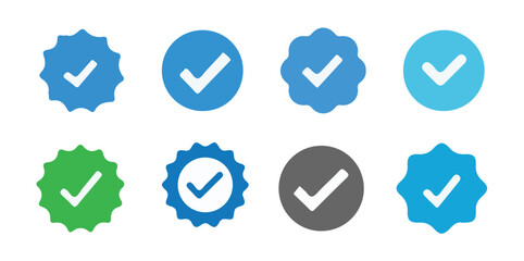 Verified badge profile set. Social media account verification icons . Guaranteed signs.Verified symbol. Approval done element collection. vector illustration eps 10.