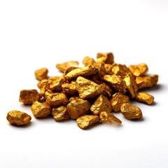 Obraz premium Pile of shiny golden nuggets on white background