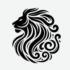Fototapeta premium Zodiac Sign - Leo Lion Silhouette in Elegant Design for Tattoo or Print 