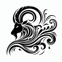 Fototapeta premium Zodiac Sign - Capricorn Tattoo Design in Black and White 
