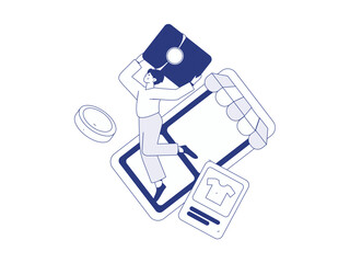Holiday shopping people doing e-commerce online shopping flat vector concept operation hand drawn illustration
