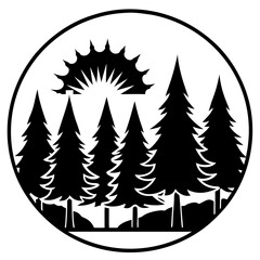 Fototapeta premium Blazing Sunset Over Forest vector silhouette black design white background
