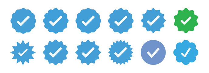 Checkmark sign. Verified symbol. Approval done element collection. Set of right symbol in zig zag style. vector illustration eps 10.