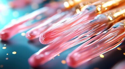 Abstract futuristic glowing pink and gold strands in a technological environment