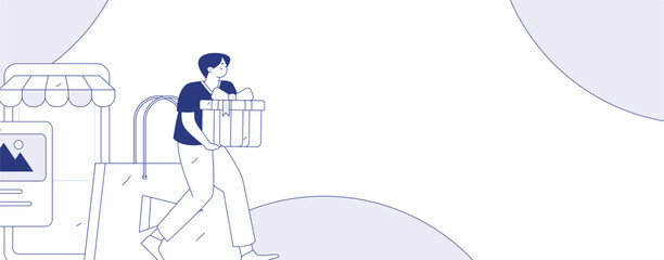Holiday shopping people doing e-commerce online shopping flat vector concept operation hand drawn illustration
