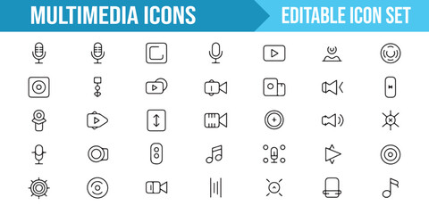 Collection of vector icons for multimedia apps and audio/video controls