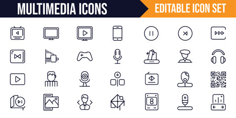 Set of icons for digital media and audio control in apps and websites