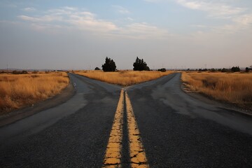 Naklejka premium Forked path symbolizing divorce and personal life decision-making 