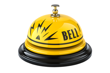 Bright yellow service bell on transparent background for attention