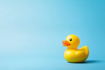 A small yellow rubber duck sitting on a blue surface