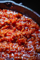 Meat for Sloppy Joe sandwich is being cooked.