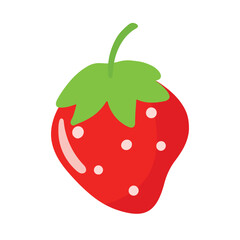Flat Strawberry Fruit Icon in Cute Animated Cartoon Vector Illustration