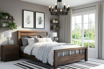 Fototapeta premium A Well Designed Bedroom Interior Furnished With Elegant Furniture