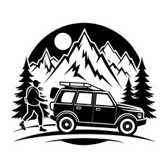 Download Hiking Car Silhouette And Illustration   White Background Eps File For Design.