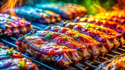 Fototapeta premium Grilled Ribs with Flames