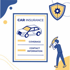 Car Insurance Coverage Vector Illustration With Shield And Contact Information Details