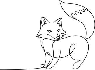 Stylized one-line fox drawing with dynamic flow and elegant tail shape capturing the spirit of a playful woodland animal in a minimalist artistic illustration