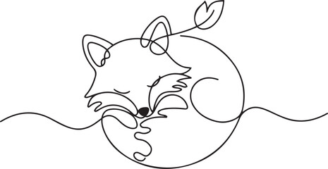 Minimalistic continuous line drawing of a curious fox with pointed ears and fluid tail movement representing wildlife and nature in a playful modern design
