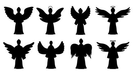 set of angel silhouette vector on white background