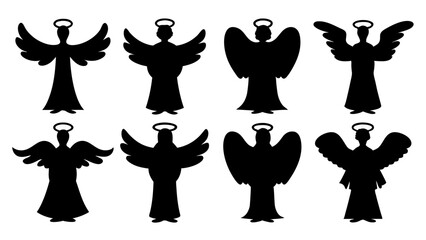 set of angel silhouette vector on white background